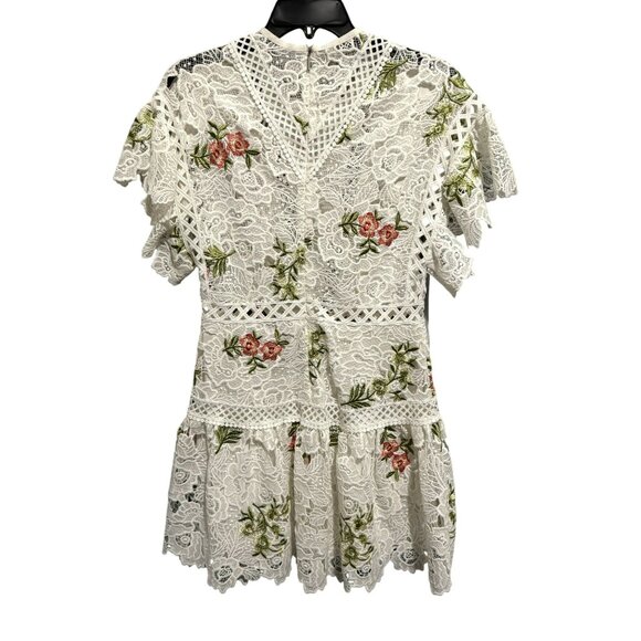 Saylor Robbie White Lace & Embroidered Floral Mini Dress Sz - Picture 5 of 8